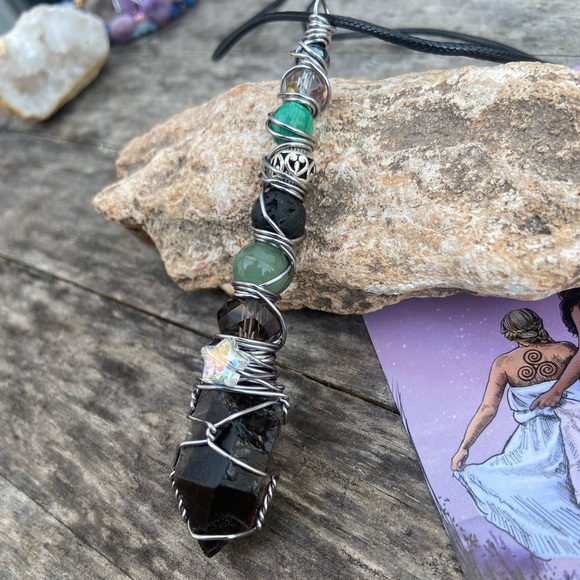 Wire Wrapped Smoky Quartz Point Sorcery Wand / Necklace / Oddity - Picture 3 of 16